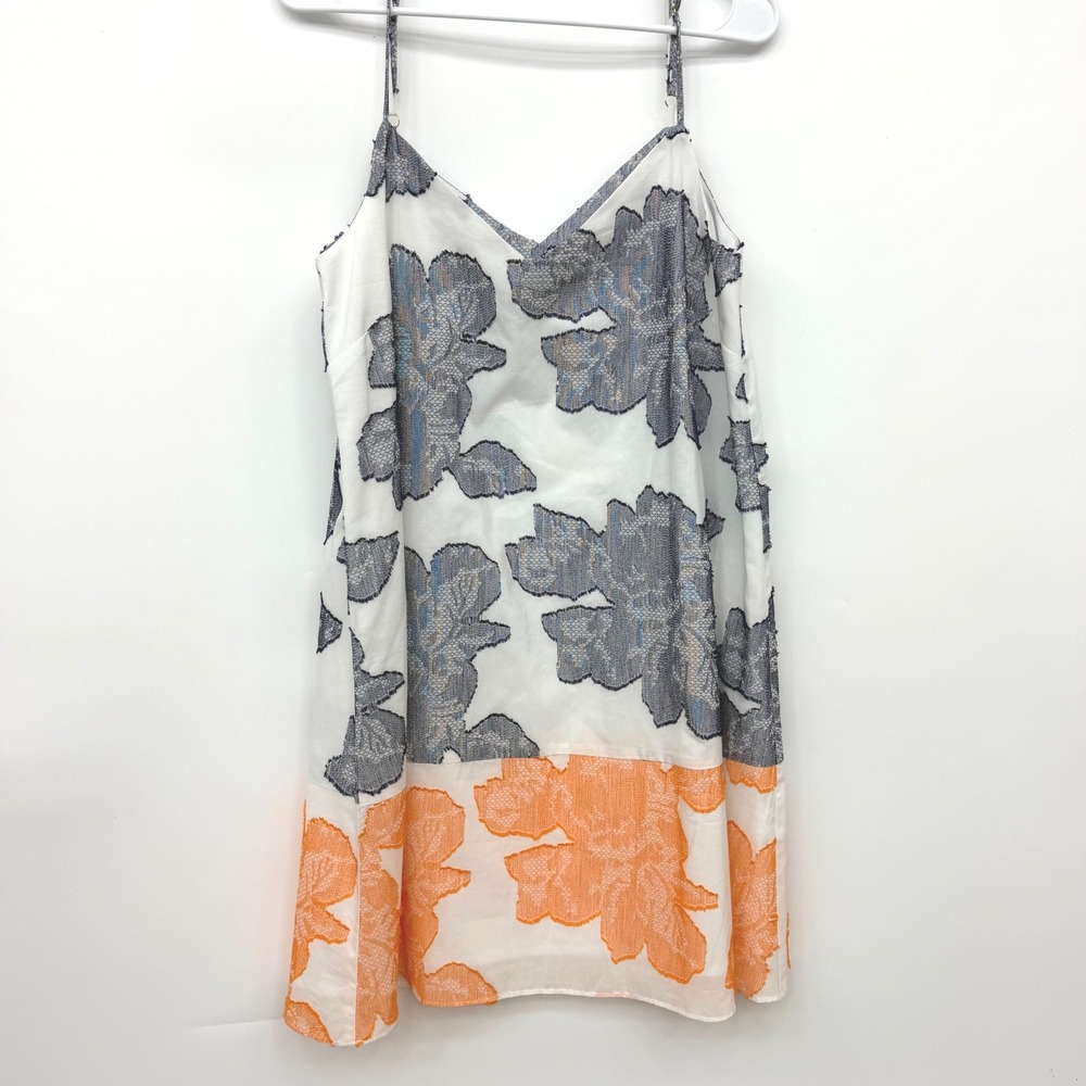 Hutch Floral Jacquard‎ Slip Dress Colorblock Chic Vibrant Women Large White